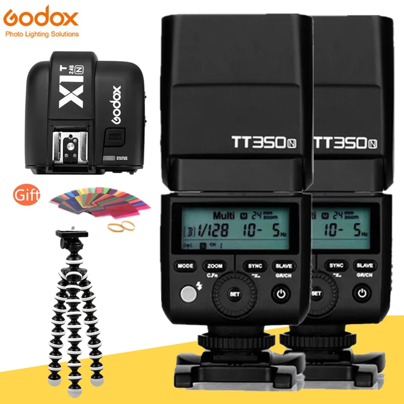 2x Godox TT350N 2 4G Вспышка для фотокамер Speedlite HSS 1/8000s TTL GN36 с X1T-N Беспроводной триггерным