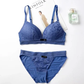 

Women Embroidery Push Up Bra Set Sexy Lace Flowers Lingerie Deep V Women Underwear Set NS