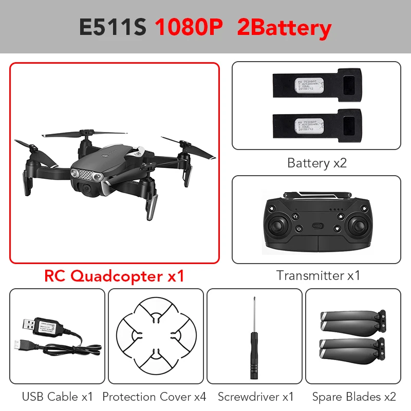 Eachine E511S gps динамическое отслеживание wifi FPV видео с камерой 5G 1080P Радиоуправляемый Дрон Квадрокоптер Вертолет VS XS816 SG106 F11 S167 Dro - Цвет: 1080P 2batteries