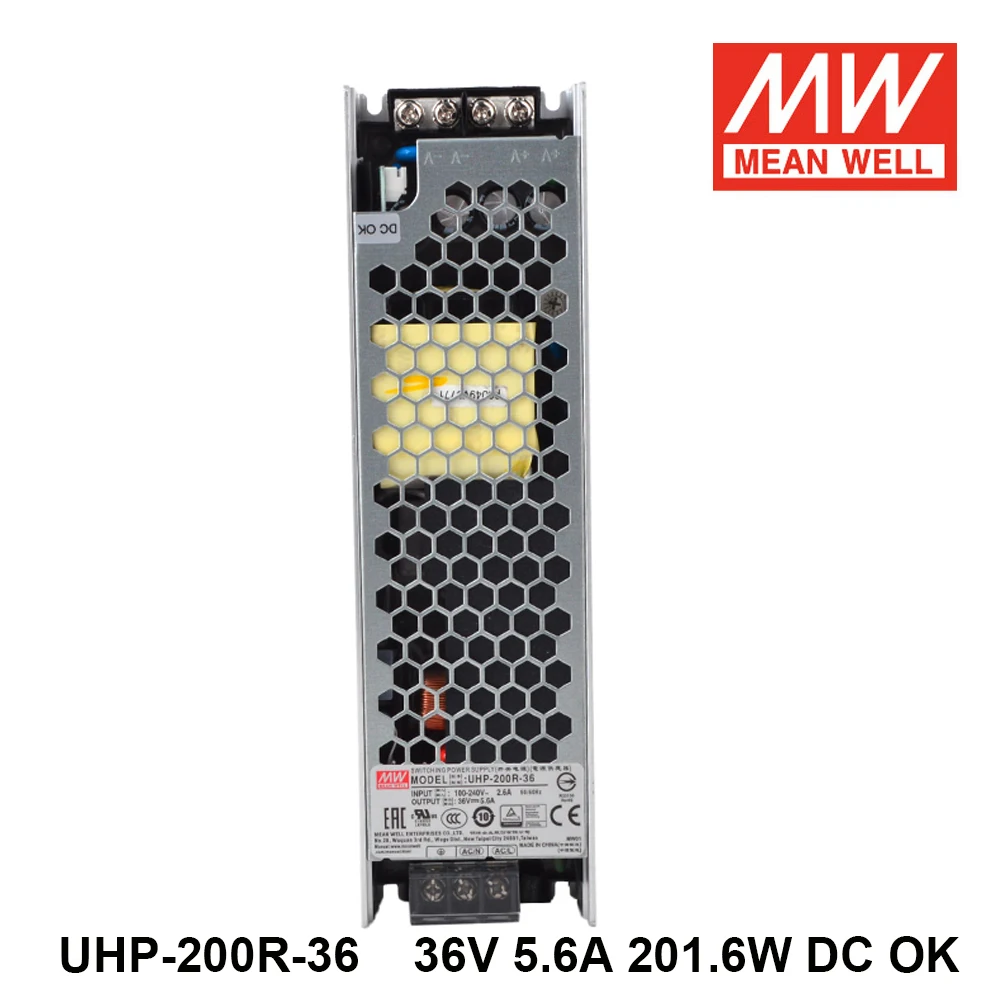 

MEAN WELL UHP-200R-36 110/220V AC To DC 36V 5.6A 201.6W DC OK Single Output Switching Power Supply PFC Meanwell Slim Type Driver