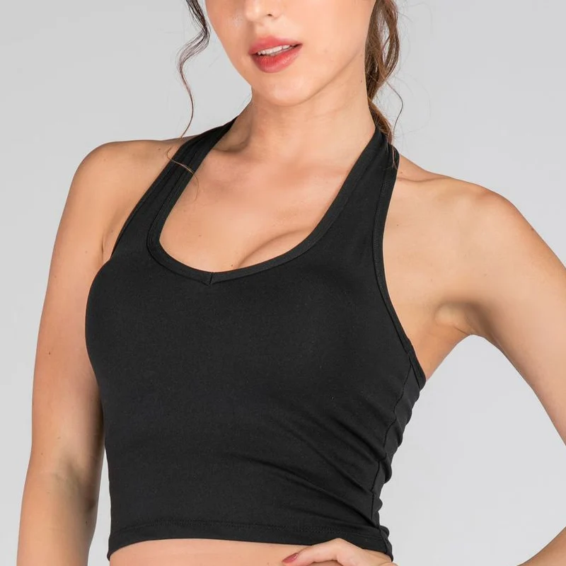 Черный Женский однотонный жилет с открытой спиной для йоги фитнеса спорта N66 - Цвет: Черный