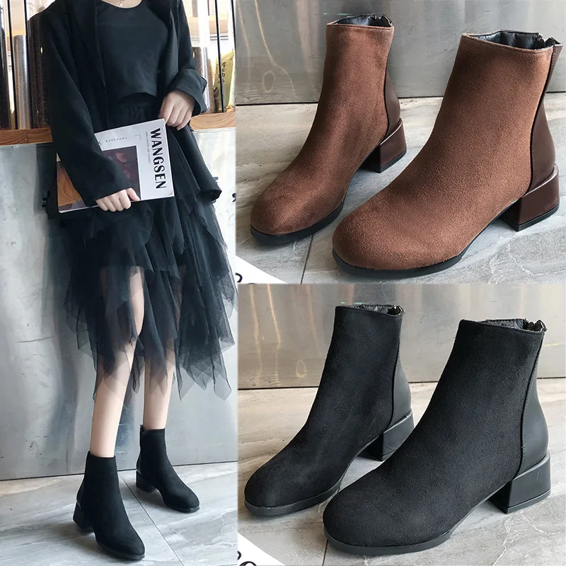 Women Zip Ankle Boots Hollow Out Female Retro Autumn Women's Casual Thick Low Heels Ladies Shoes Woman