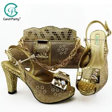 Г., комплект из женских туфель и сумочки в африканском стиле золотистого цвета, итальянский дизайн, обувь с сумочкой, удобная женская обувь на каблуке