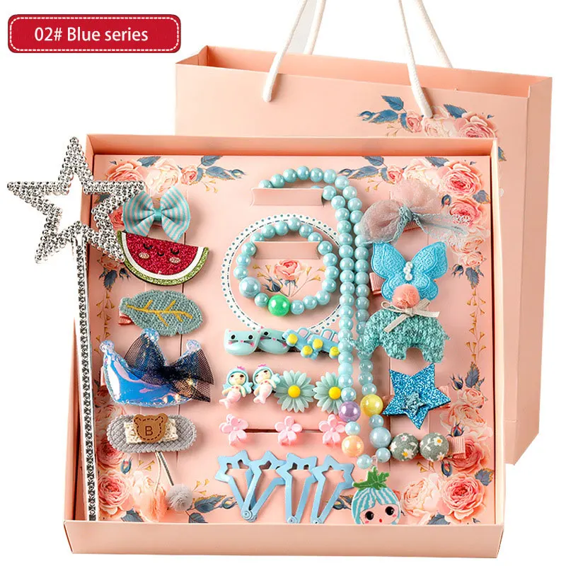B gift box series Полный набор, заколки для волос, аксессуары, ленты для волос, мультяшная Эльза, Хелло Китти, Минни Маус, Белоснежка, серьги, ожерелье, подарочная коробка - Цвет: B gift box series