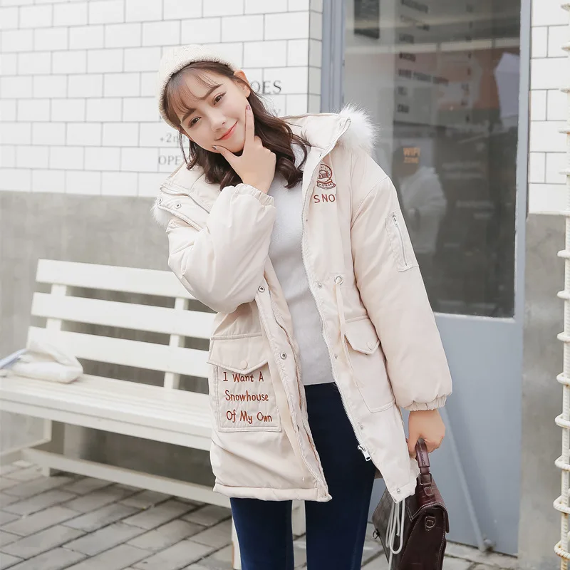 

Commoner Sauce Japanese-style Fur Collar Cotton-padded Clothes Women's Mid-length Hooded Cotton-padded Jacket Women's 2018 New S