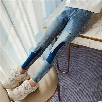 

2020 New Spring High Stretch Skinny Children's Jeans Girls Pencil Patch Denim Fabric Pants Autumn Casual Kids Jeans For Girls