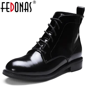 

FEDONAS Black Genuine Leather Fashion Short Boots Winter Newest Women Cross Tied Ankle Boots Party Shoes Woman Motorcycle Boots