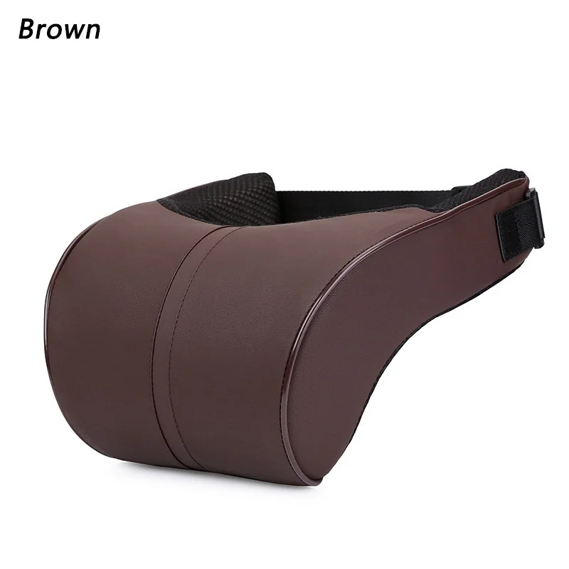 Регулируемая подушка для шеи из искусственной кожи с эффектом памяти, подушка для подголовника, подушка для сиденья, подушка для защиты шеи, Автомобильная подушка для подголовника - Цвет: Коричневый