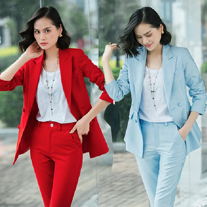 

Women's suit 2019 autumn new double-breasted suit jacket fashion temperament pants two-piece large size women's clothing