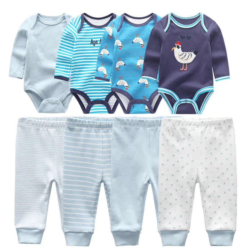 4pcs Baby Bodysuits + 4pcs Baby Pants Newborn Clothes Sets Winter Cotton Suits girls boys Clothing