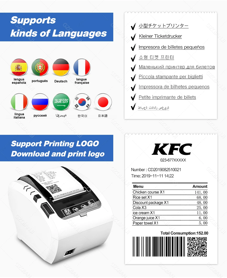 impressora térmica de recibos cortador usb serial bluetooth