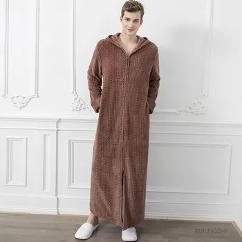 

Couple Hooded Flannel Robe Winter Warm Kimono Gown Thicken Long Sleepwear Lovers Coral Fleece Bathrobe Gown Casual Home Wear