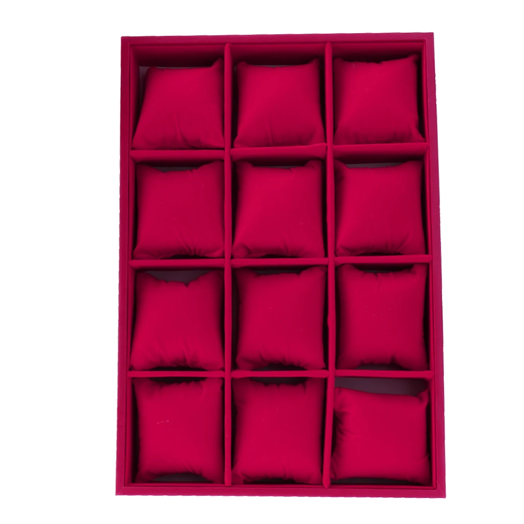 12 Grid Velvet Watch Bacelet Jewelry Display Storage Box Case Pillow Holder