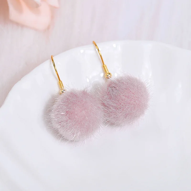 Fashion Short Drop Earrings for Women Girl Leopard Simple Hair Ball Models Dangle Earring Party Charm Jewelry Gifts Brincos - Окраска металла: HairPink