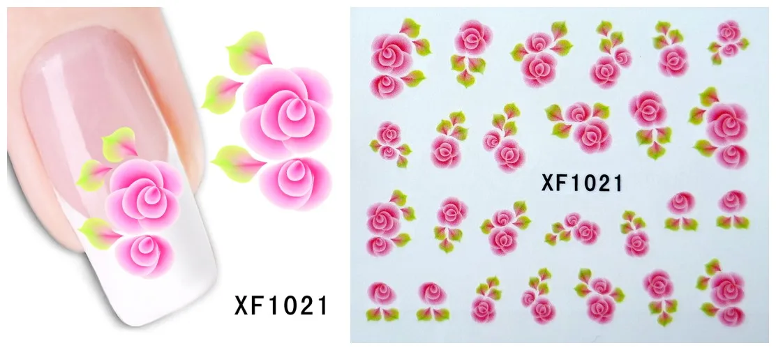 XF1021 5 листов/партия, сделай сам, водные наклейки для украшения ногтей, наклейки для маникюра, Цветочные наклейки для дизайна ногтей, Переводные переводные наклейки для ногтей - Цвет: XF1021