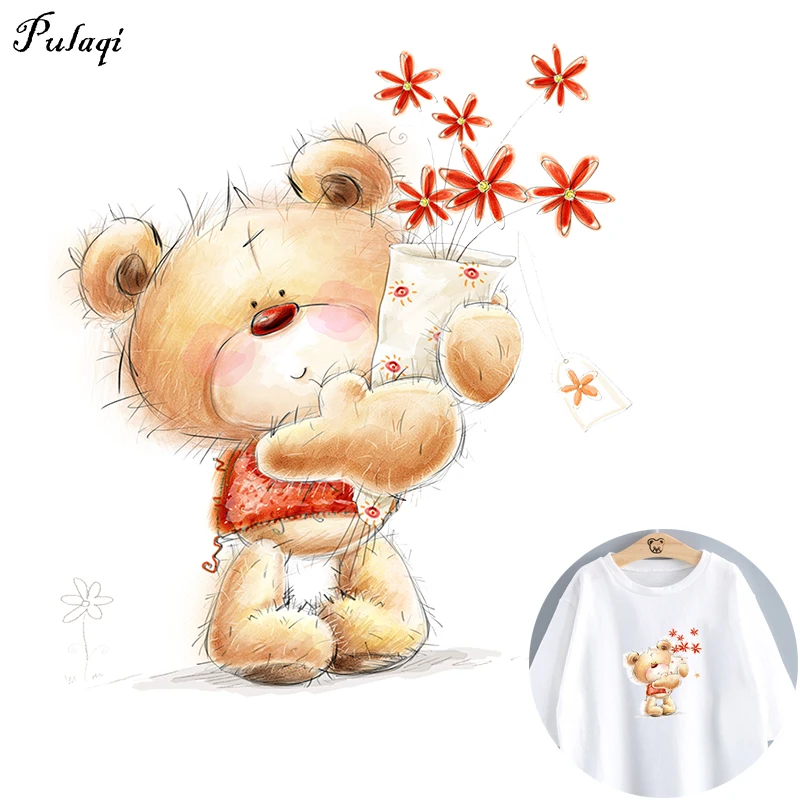 Pulaqi Cartoon Lovely Bear Iron-On Heat Transfers For Clothing Vinly Patches Thermal Transfer Patch Stripe for T-shirt Accessory | Дом и сад