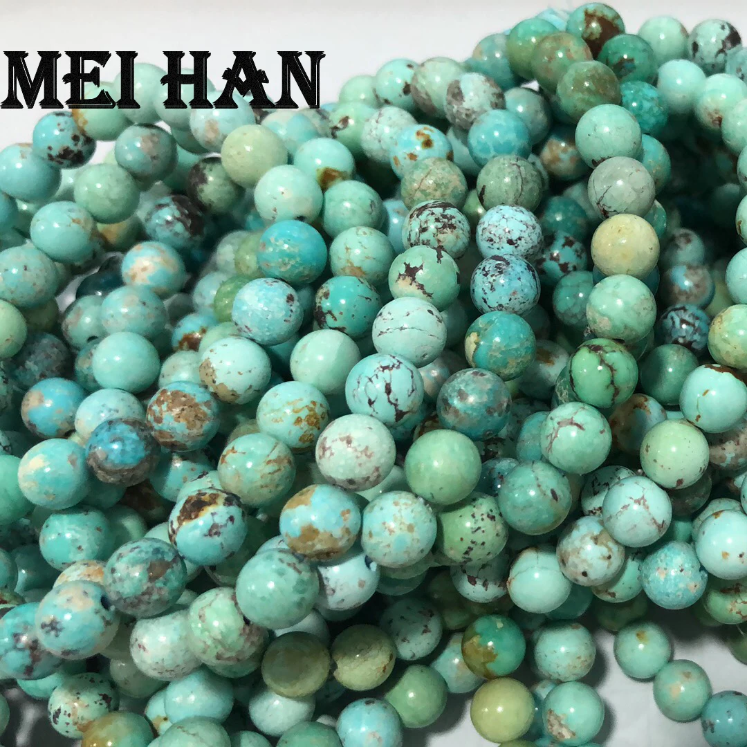 

Wholesale 7.5-8mm (approx25 beads/13g/set) rare amazing genuine Hubei untreated turquoisee round beads with drum beads bracelet