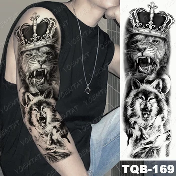 

Large Arm Sleeve Tattoo Lion Crown King Rose Waterproof Temporary Tatoo Sticker Wild Wolf Tiger Men Full Skull Totem Tatto Women