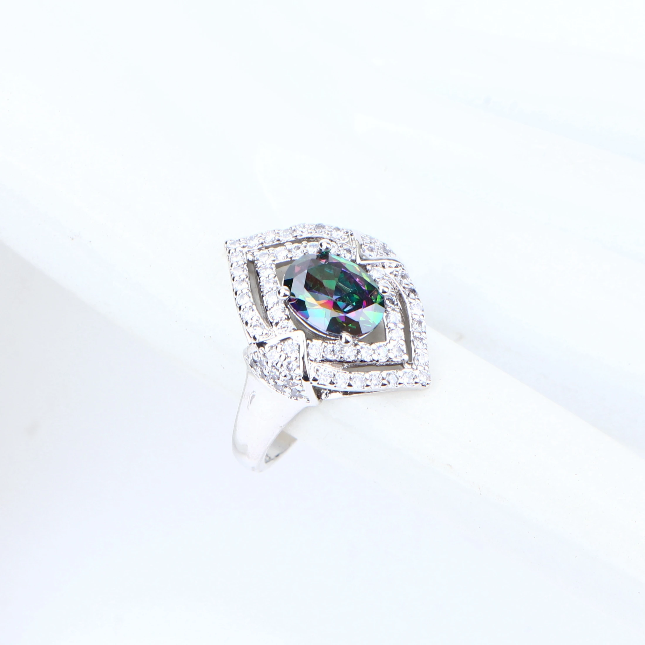 Rainbow Zirconia Silver 925 Costume Jewelry Sets For Wedding Bridal Necklace Jewelry Bracelets Pendant Ring Earrings For Women