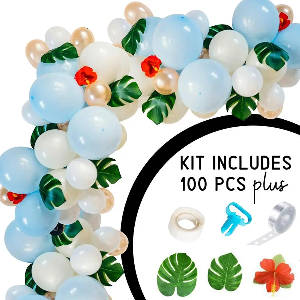 White Blue Hawaiian Balloon Garland Arch Kit with Tropical Palm Leaves for Engagement Wedding Birthday Luau Party Decorations | Дом и сад