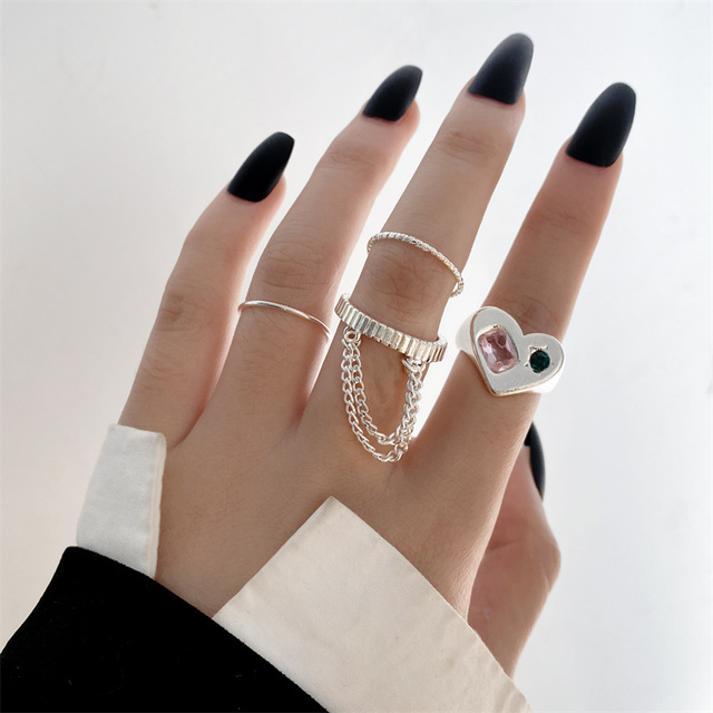 Heart Rings Set Silver Black Alloy Hollow Pearl Love Rings Couples Lovers Valentine's Day Party Gift for Women Girls