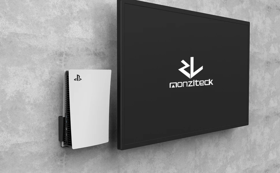 Monzlteck New Wall Mount for  PS5( Disc and Digital),All Metal Vertical Hanging on Wall Space Saver Easy to Install