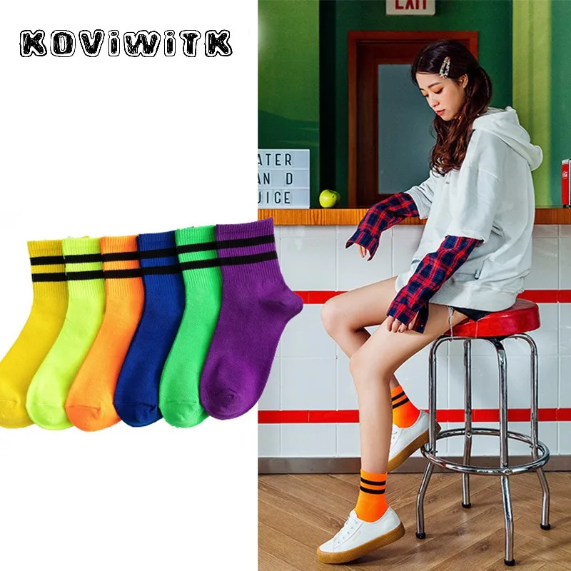 Хлопковые полосатые носки для женщин Разноцветные Повседневные однотонные