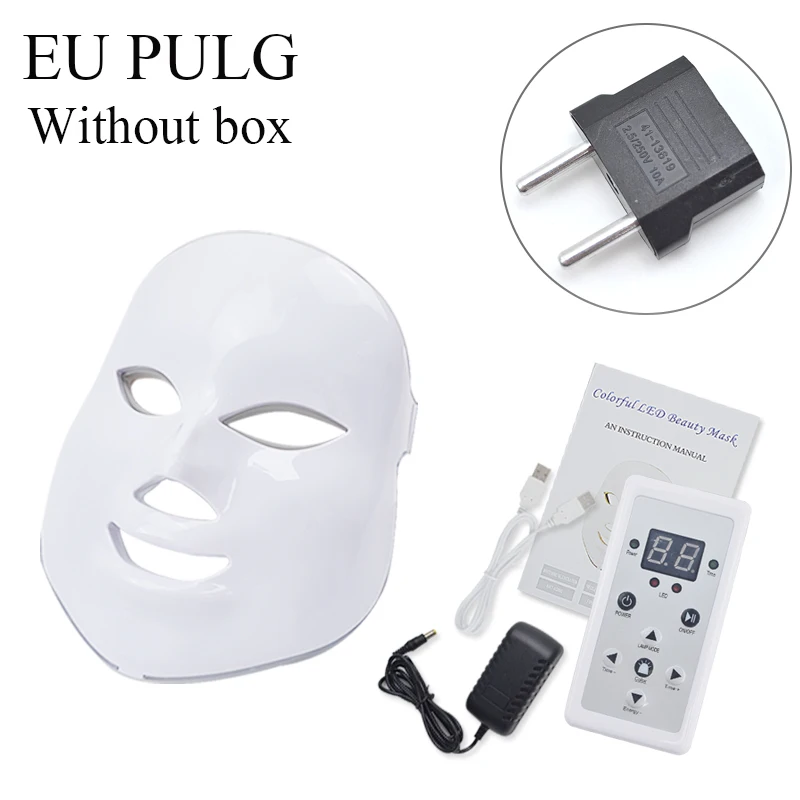 without box eu 7 цветов Led косметическая маска для лица Уход за кожей омоложение удаление морщин, акне уход за лицом Красота терапия отбеливание затянуть инструмент - Цвет: without box eu