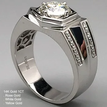 

14K White Gold 1 Carat Moissanite Diamond Ring Men Round Classic Trendy Wedding Party Engagement Anniversary Ring 1 Ct D Color