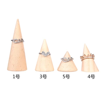 

Natural Unpainted Wooden Ring Jewelry Display Rack Stand Cone Shape Holder Organizer F3MD