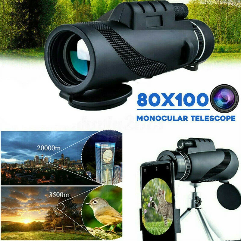 Telescopio Monocular, binoculares, cámara telescópica, lentes potentes, Zoom HD de 80X100, para exteriores, caza, Camping, deportes de senderismo