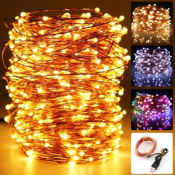 

LED Fairy Light Christmas USB 5-20M 50-200LEDs Copper Wire String Waterproof Indoor Outdoor Festival Decoration 1-4Pack D30