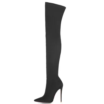 black MStacchi/женские сапоги по индивидуальному заказу; Botas Mujer; ; яркие цвета; Сапоги выше колена; женские шикарные вечерние сапоги на тонком высоком каблуке с острым носком - Цвет: black