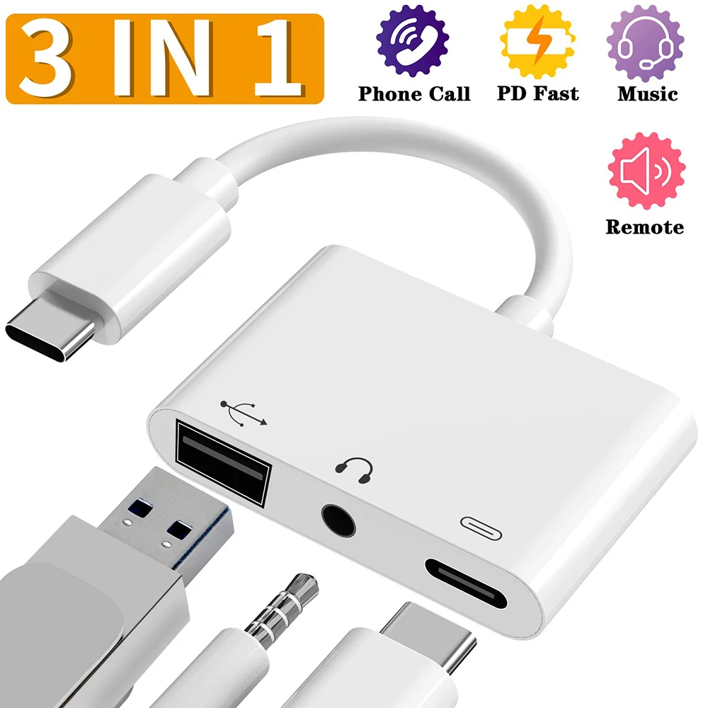 3 в 1 адаптер конвертер для типа c до 3,5 мм аудио OTG USB 3,0 камера ридер с зарядным портом для телефона samsung huawei Xiaomi