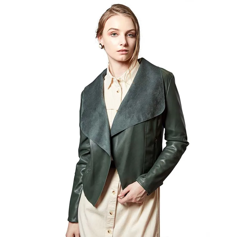 Escalier женские Куртки из искусственной кожи тонкий открытый передний блейзер с лацканами куртки