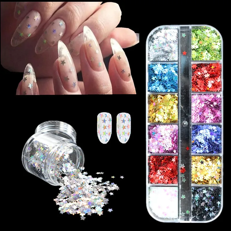 

1bag of 9colors laser flashing five-pointed star nail sequins Laser Ultra-thin Makeup Tear Mole Eye Makeup Nail Art Deco Sequins