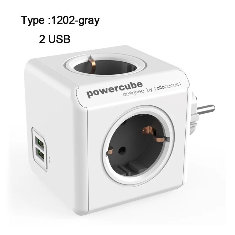 Allocacoc PowerCube мульти розетка Вилка ЕС электрический удлинитель USB 5 торговых точек умный дорожный адаптер расширение 16А 250 - Цвет: 1202-gray