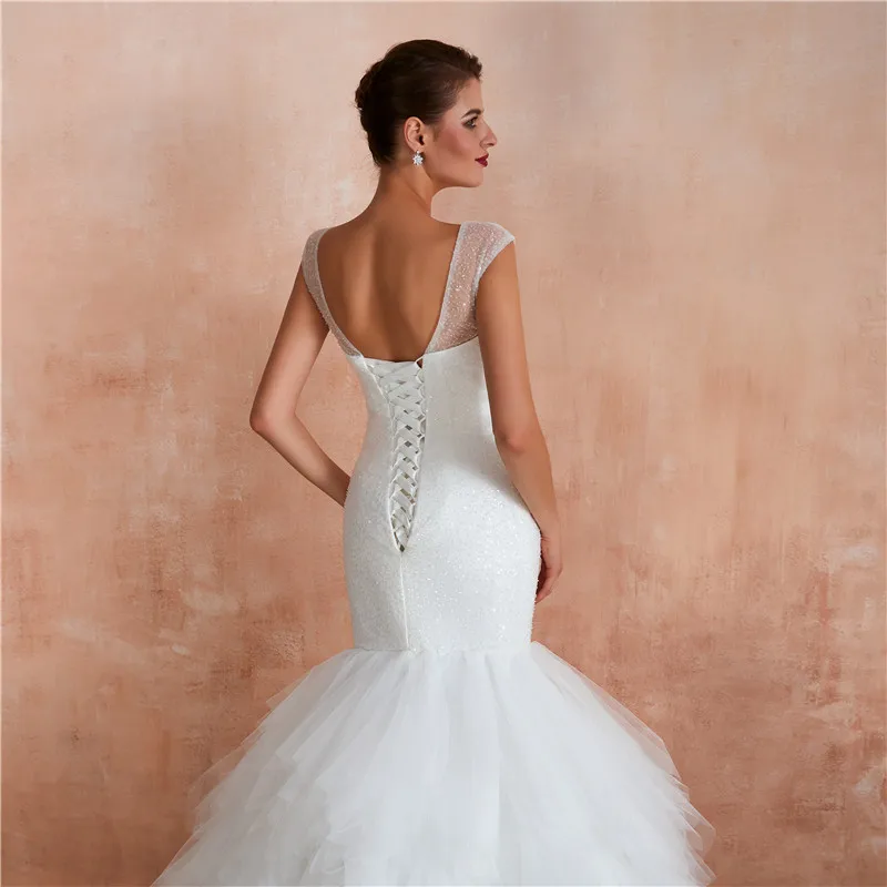 Vestido de Noiva свадебное платье-Русалка с v-образным вырезом и бисером свадебное платье