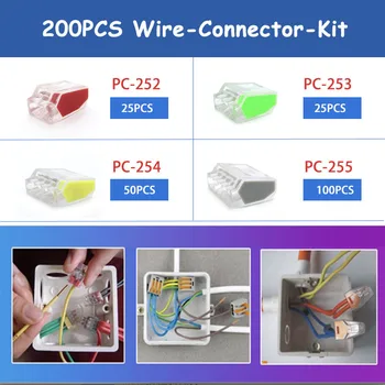 

200PCS/SET Wire Connectors Crimp Terminals Terminal Block Lever Nut Reusable Electric Cable Connector Assortment Kit Home Tools