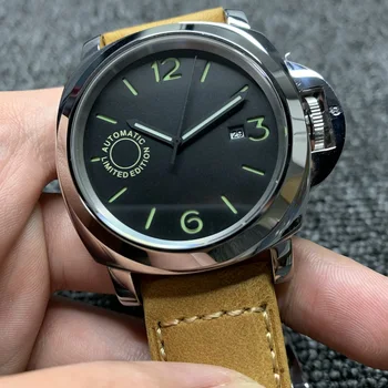 

44mm Men's Automatic Mechanical Watch Sandwich Dial Luminous Leather Strap High Quality 316L Stainless Steel Men's Watch