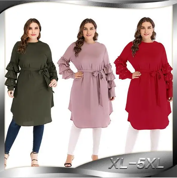 Элегантная женская блузка с бусинами Abaya мусульманская платье рубашка длинное