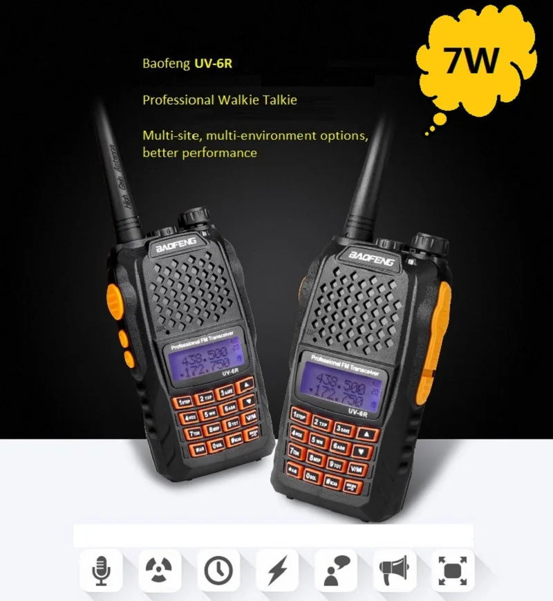 2 шт. Baofeng UV-6R 7 Вт рация двухстороннее радио двухдиапазонное УКВ для CB радио более красота и более высокая мощность, чем baofeng uv-5r