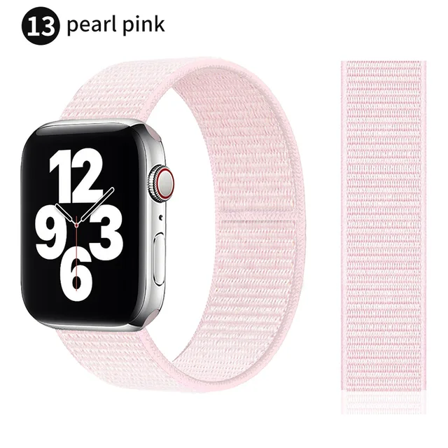 Nylon Strap for Apple watch series 7 band 41mm 44mm 40mm 42mm 38mm smartwatch wristband belt sport loop bracelets iWatch 3456 se Pearl powder