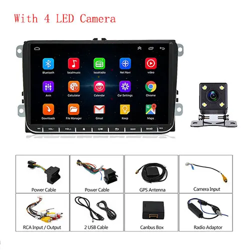 With 4 LED Camwera Camecho " Android 9,0 2din автомобильный Радио gps навигатор плеер для VW SKODA GOLF Golf 6 POLO PASSAT B5 B6 сиденье Jetta авто радио - Цвет: With 4 LED Camwera