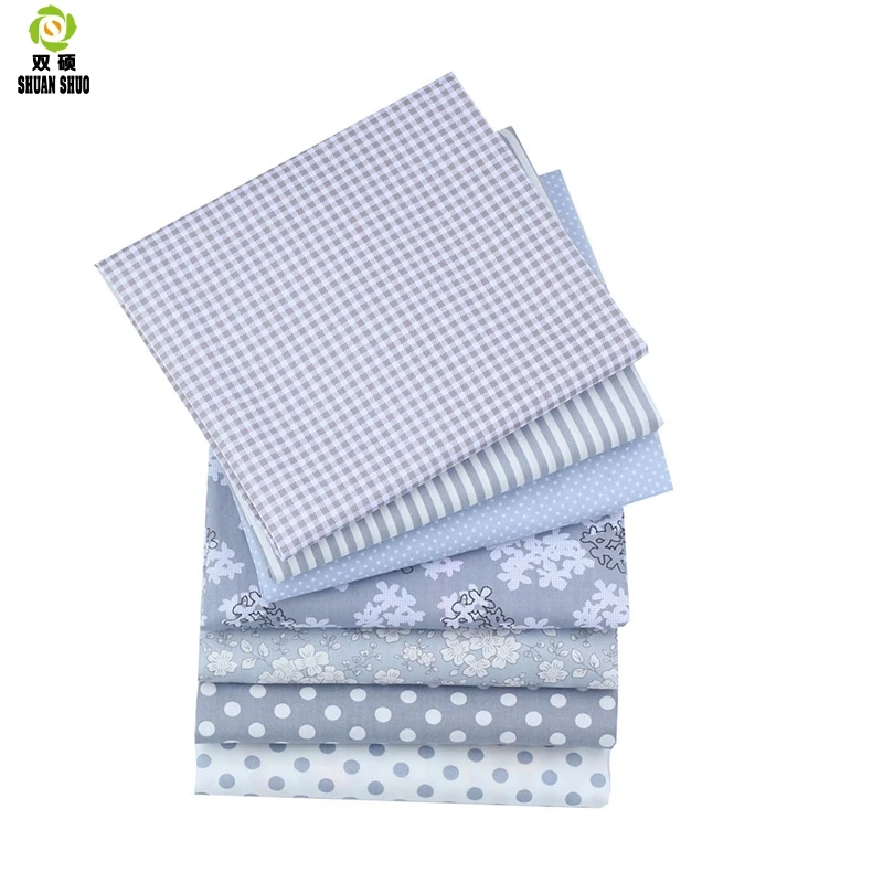 Lattices&Stripes Print Patchwork Fabric Fat Quarter Bundles Cotton Fabric For Sewing Doll Cloths 40*50cm 7pcs/lot
