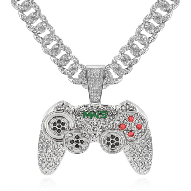 Cuban Necklace Iced Out Link Chain Game Controller Handle Pendant Necklace for Women Men Gold Color Hip Hop Jewelry
