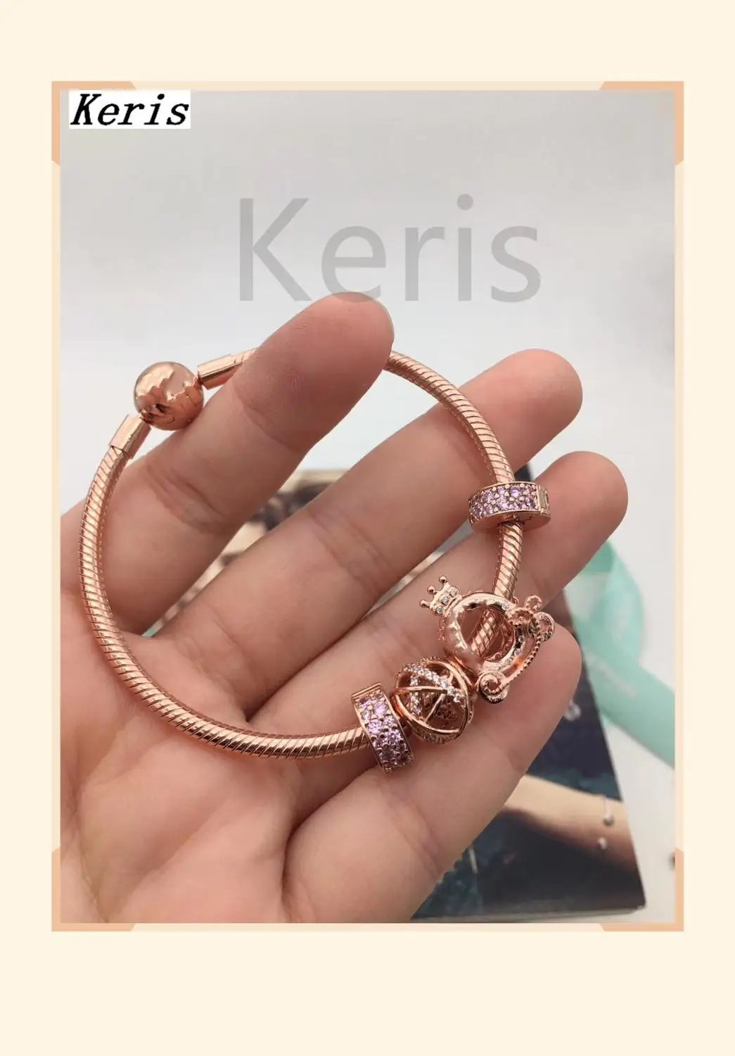 

Keris Store High Quality 1:1 100% Silver Rose Gold Crown Carring Bracelet Gift Free Package