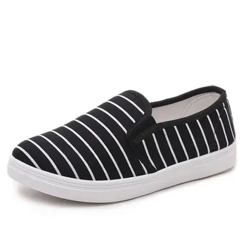 

Casual Women Canvas Flats Shoes Striped Fashion Espadrilles Slip-On Low Heel Flat Breathable Summer Canvas Loafers Shoe