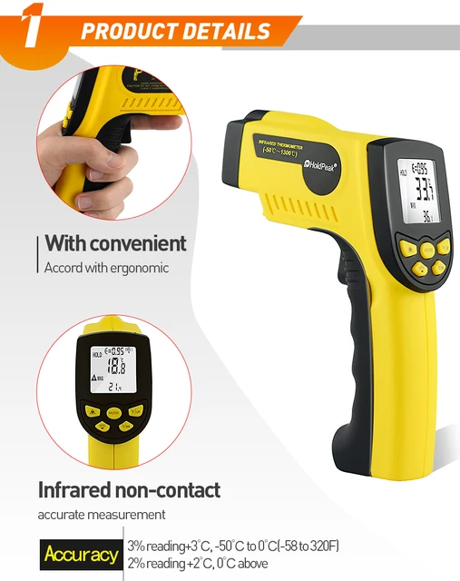 Buy Wholesale China Holdpeak Infrared Thermometer Hp-1300-1 Digital Laser  Thermometer, Non-contact Ir Temperature Gun & Thermometer at USD 26.68