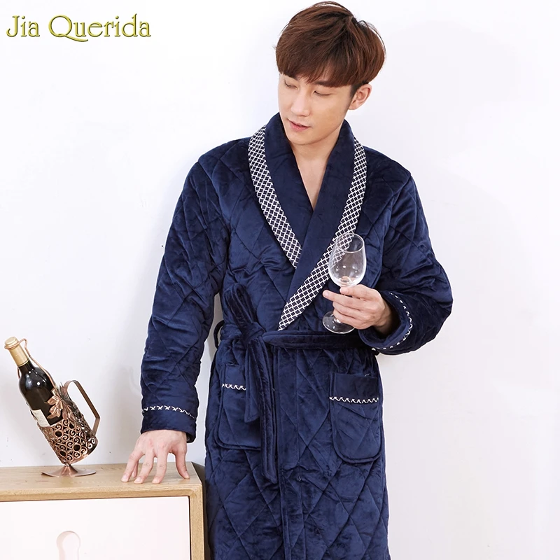 Длинная Ночная рубашка для мужчин плюс размер бархатный банный халат-кимоно зимний мужской Халат толстый мягкий длинный рукав тиснение Мужская Пижама Халат - Цвет: 1631